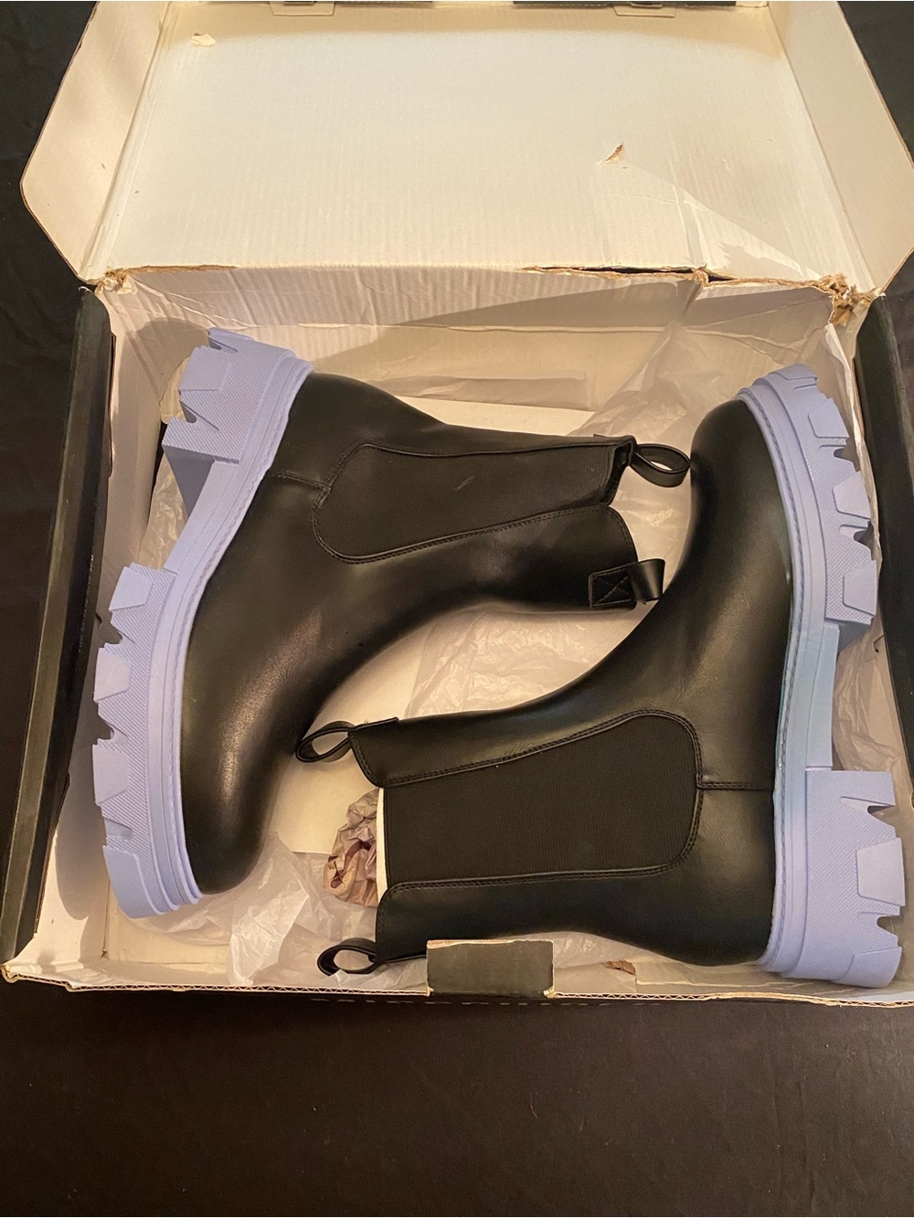Missguided + Black Chelsea Boots with Lilac Lug Sole